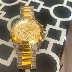 Gently Worn- acrylic and gold Michael Kors watch.